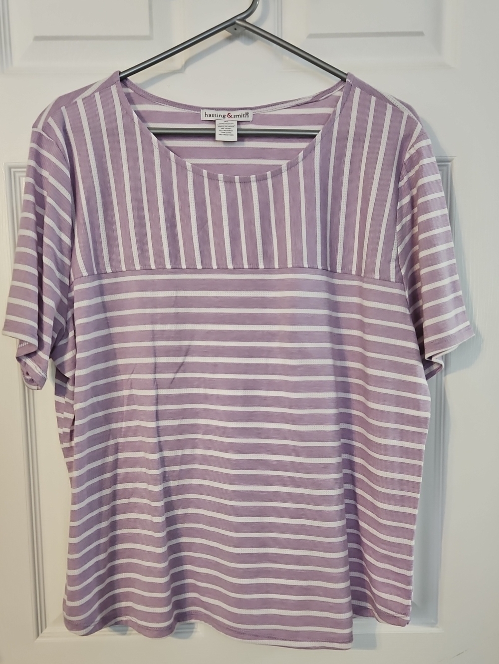 Hastings & Smith Lavender and White Striped Short-Sleeve Tee